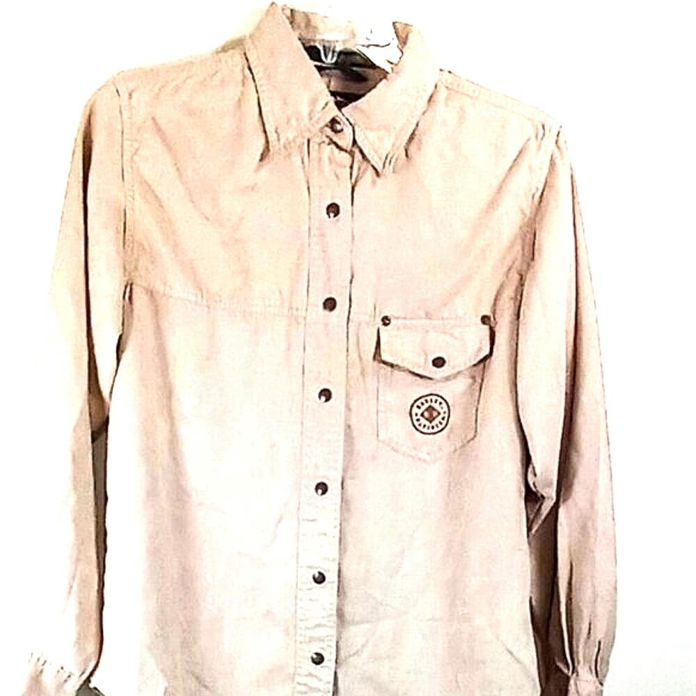 Harley Davidson Long sleeve Shirt Medium Beige Button Front Jacket Shacket VTG